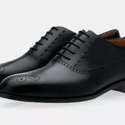 New black leather brogue formal handmade dress shoes, oxford shoes, office shoes