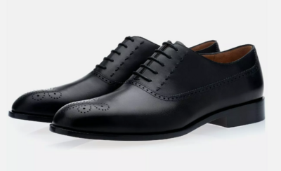 New Black Leather Brogue Formal Handmade Dress Shoes, Oxford Shoes, Office Shoes