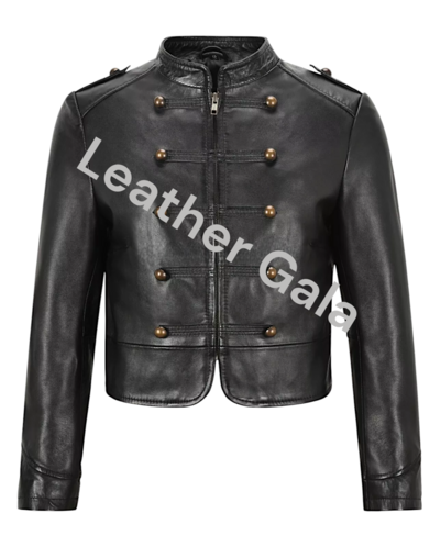 Girls Military Style Black Studded Real Leather Jacket,Handmade Edition