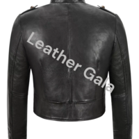 Girls Military Style Black Studded Real Leather Jacket,Handmade Edition - Thumbnail 1