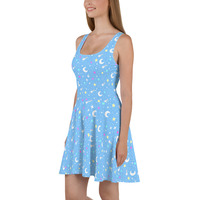 Starry Glitter Blue Skater Dress - Thumbnail 4