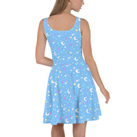Starry Glitter Blue Skater Dress - Thumbnail 5