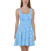 Starry Glitter Blue Skater Dress - Thumbnail 10