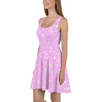 Starry Glitter Pink Skater Dress - Thumbnail 4