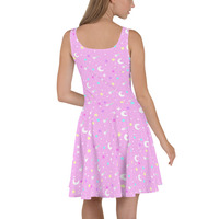 Starry Glitter Pink Skater Dress - Thumbnail 5