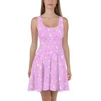 Starry Glitter Pink Skater Dress - Thumbnail 10