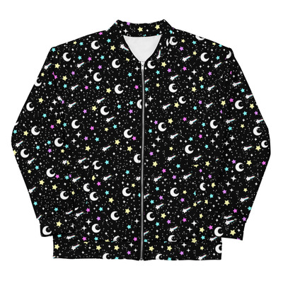 Starry glitter black unisex bomber jacket - Thumbnail 5