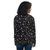 Starry Glitter Black Unisex Bomber Jacket - Thumbnail 5