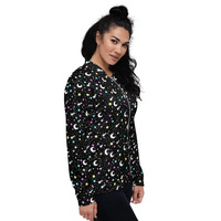 Starry Glitter Black Unisex Bomber Jacket - Thumbnail 6