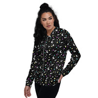 Starry Glitter Black Unisex Bomber Jacket - Thumbnail 7