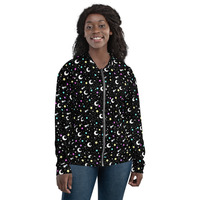 Starry Glitter Black Unisex Bomber Jacket - Thumbnail 22