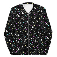 Starry Glitter Black Unisex Bomber Jacket - Thumbnail 23