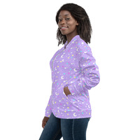 Starry Glitter Purple Unisex Bomber Jacket - Thumbnail 4