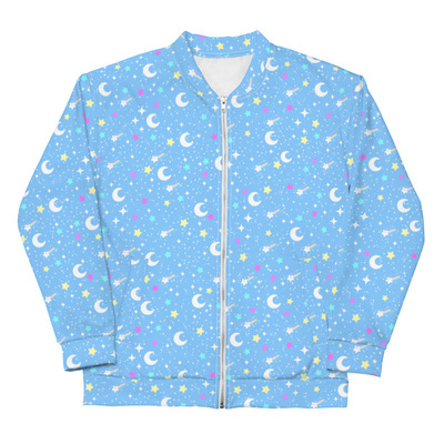 Starry glitter blue unisex bomber jacket