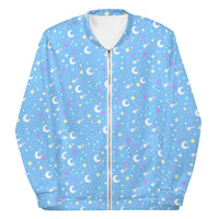 Starry Glitter Blue Unisex Bomber Jacket - Thumbnail 24