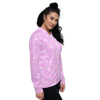 Starry Glitter Pink Unisex Bomber Jacket - Thumbnail 14