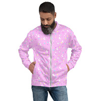 Starry Glitter Pink Unisex Bomber Jacket - Thumbnail 22