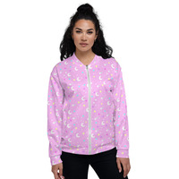 Starry Glitter Pink Unisex Bomber Jacket - Thumbnail 25