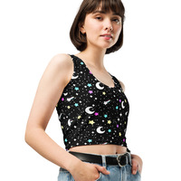 Starry Glitter Black Crop Top - Thumbnail 4
