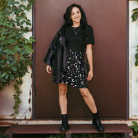 Starry Glitter Black Skater Skirt - Thumbnail 10