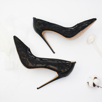 Pointed toe lace hollow shallow mouth sexy 12cm high heel women's shoes 2 colors - Thumbnail 3
