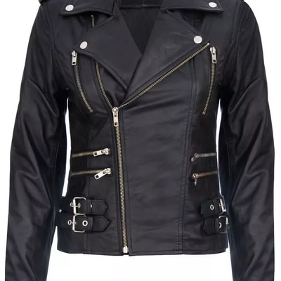 Women's black retro gothic style 100% real leather biker jacket soft multi zip coat