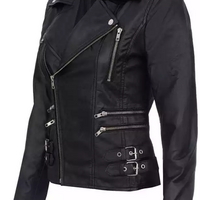 Women's Black Retro Gothic Style 100% Real Leather Biker Jacket Soft Multi Zip Coat - Thumbnail 1