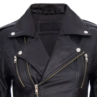 Women's Black Retro Gothic Style 100% Real Leather Biker Jacket Soft Multi Zip Coat - Thumbnail 2