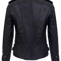 Women's Black Retro Gothic Style 100% Real Leather Biker Jacket Soft Multi Zip Coat - Thumbnail 3