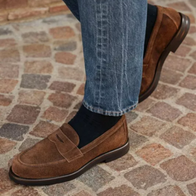 New men's brown suede moccasins, men casual shoes, men's penny loafer