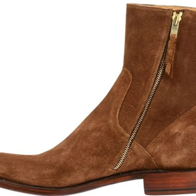 Handmade mens brown suede zip up ankle boots, men brown casual boots