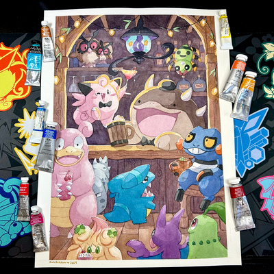 Original clodsire's tavern watercolor painting