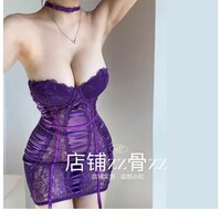 Lace patchwork sexy jumpsuit gathered chest wrap halter neck sexy lingerie with stockings - Thumbnail 2