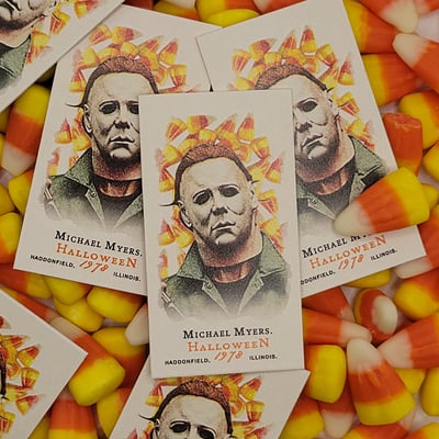 Michael myers (candy corn variant) halloween vintage custom trading card
