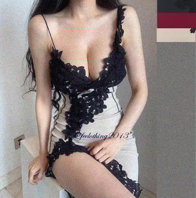 Sexy deep V suspender dress backless party hot girl temperament package hip skirt