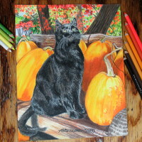 "Binx's Autumn" Original Realism Drawing By N.E.Thompson, Artwork Size 8x10 Inches - Thumbnail 1