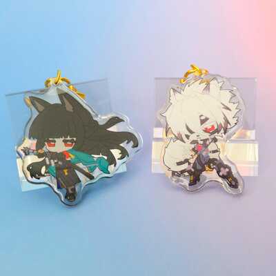 Von and miyabi updated - zenless zone zero character art keychains - resin and acrylic - adorable design / ultra high quality!
