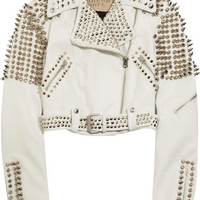 Top Christmas Woman Full White Punk Gothic Style Studded Leather Jacket - Thumbnail 1