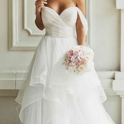 Simple off the shoulder ball gown tulle wedding dress bridal gowns - Thumbnail 1