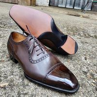 Unique Men's Handmade Brown Oxfords Cap Toe Leather Lace Up Wedding Shoes - Thumbnail 1
