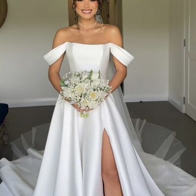 Simple a line off the shoulder beach boho wedding dress bridal gowns - Thumbnail 2