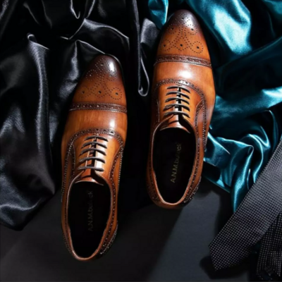 Handmade men's tan brogue oxford lace up shoes, men brown dress shoes, shoes for men