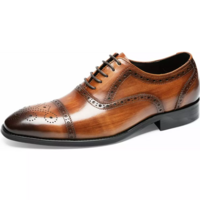 Handmade Men's Tan Brogue Oxford Lace Up Shoes, Men Brown Dress Shoes, Shoes for Men - Thumbnail 1