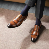 Handmade Men's Tan Brogue Oxford Lace Up Shoes, Men Brown Dress Shoes, Shoes for Men - Thumbnail 2