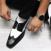 New Spectators Two Tone Lace Up Formal Shoes, Men Wingtips Brogue Leather Dress Shoes - Thumbnail 1