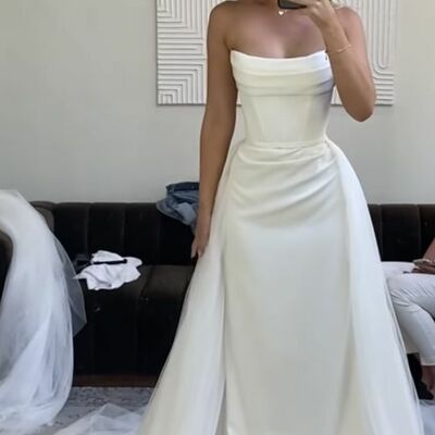 Simple sheath beach boho wedding dress bridal gowns with detachable train - Thumbnail 3