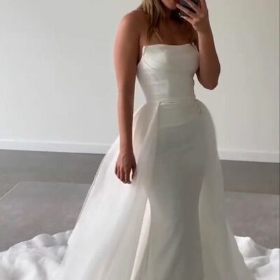 Simple sheath beach boho wedding dress bridal gowns with detachable train - Thumbnail 2