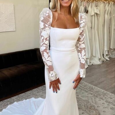 Simple sheath long sleeve lace beach boho wedding dress bridal gowns  - Thumbnail 2