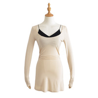 Sexy inner camisole bra long sleeve pleated tie waist T-shirt - Thumbnail 5