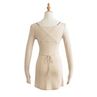 Sexy inner camisole bra long sleeve pleated tie waist T-shirt - Thumbnail 6